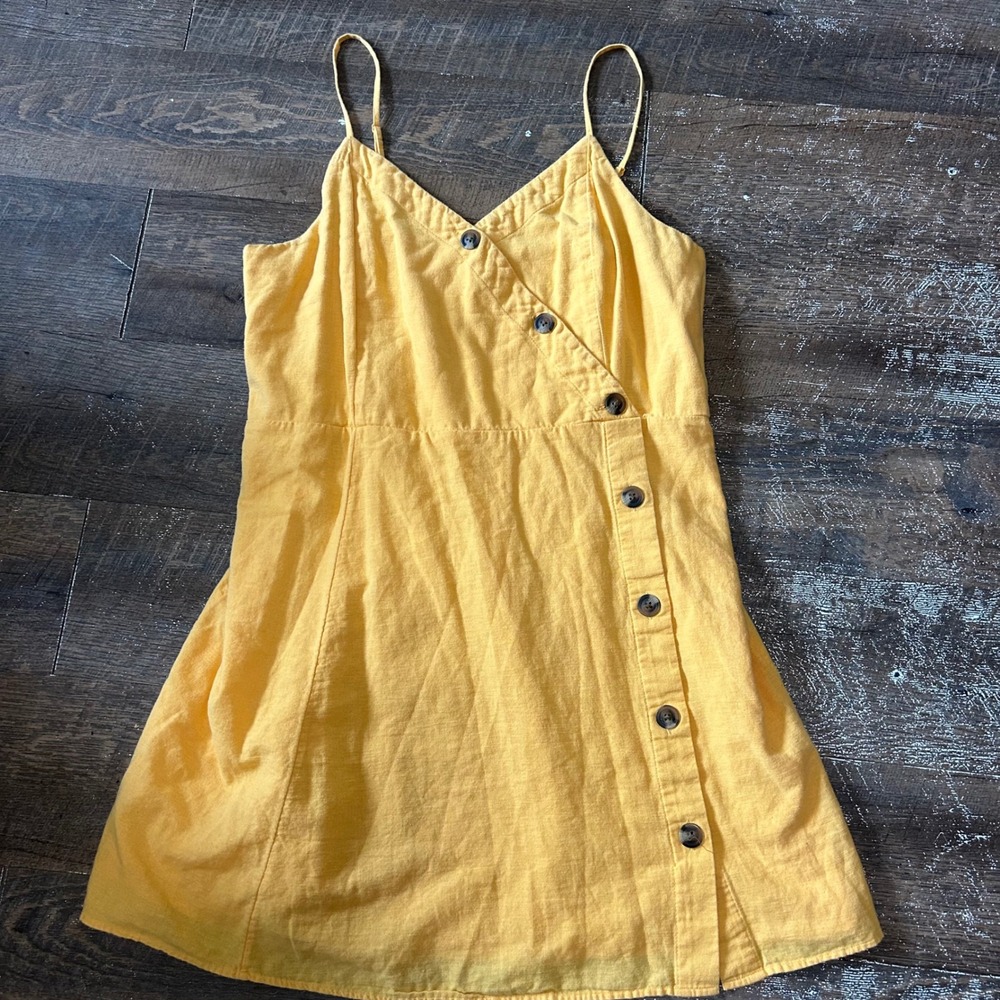 American Eagle Yellow Cotton Linen Smocked Back‎ Mini Dress XL 03873-1206-05U9A